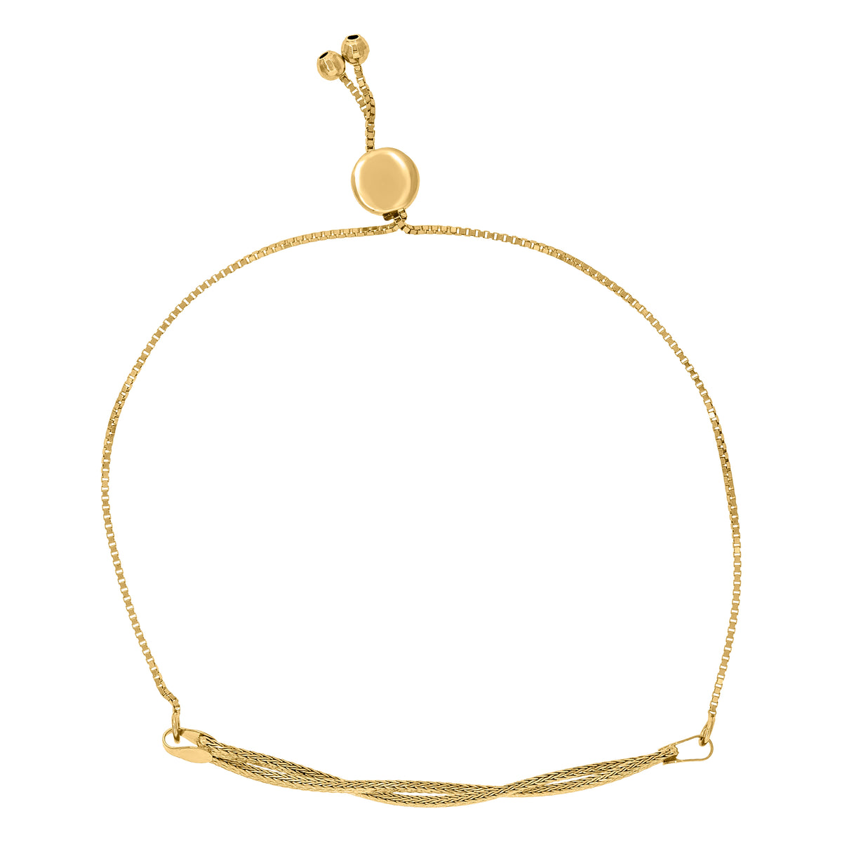 14Kt Yellow Gold Womens Twisted Chain Link Mesh Adjustable Bolo Bracelet Size 9 Inches