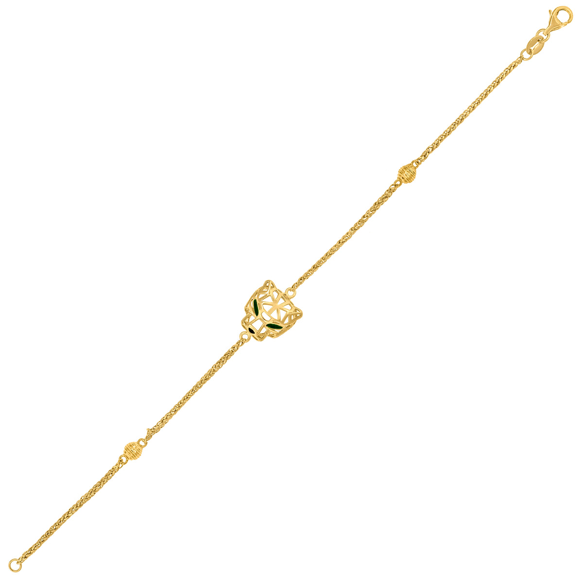 14kt Yellow Gold Womens Enameled Panther Head Charm Bracelet Size 7 Inches