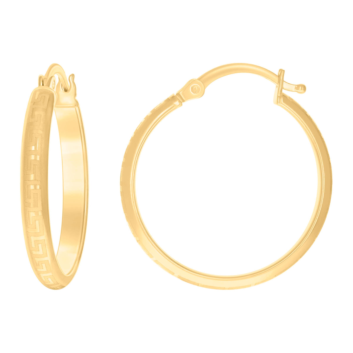 14Kt Yellow Gold Womens Greek Textured Huggie Hoop 20Mm Earrings