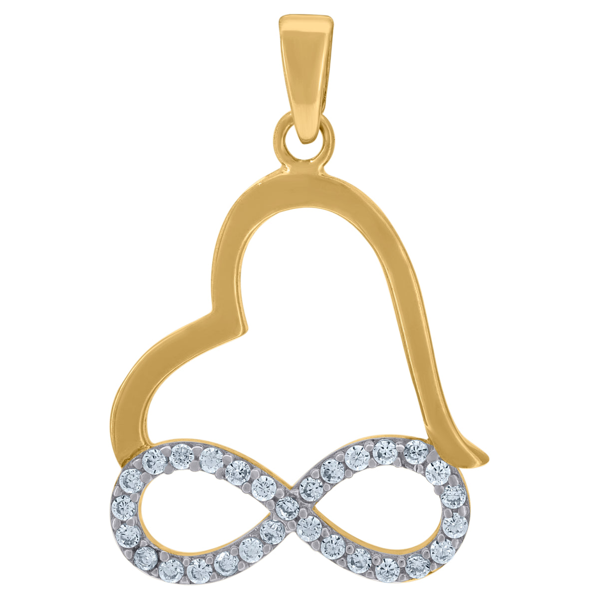 14Kt Two-Tone Gold Womens Cubic Zirconia Love Infinity Heart Charm Pendant