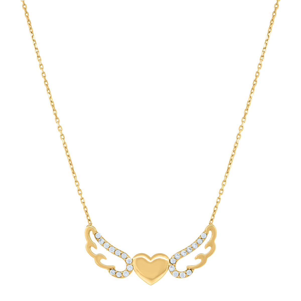 14Kt Yellow Gold Womens Cubic Zirconia Heart With Angel Wings Charm Pendant