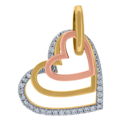 14Kt Tri-Color Gold Womens Cubic Zirconia Three Open Hearts Charm Pendant