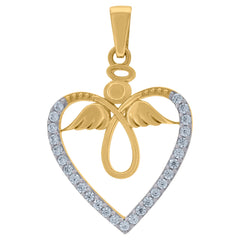 14Kt Two-Tone Gold Womens Cubic Zirconia Angel Wings Heart Charm Pendant