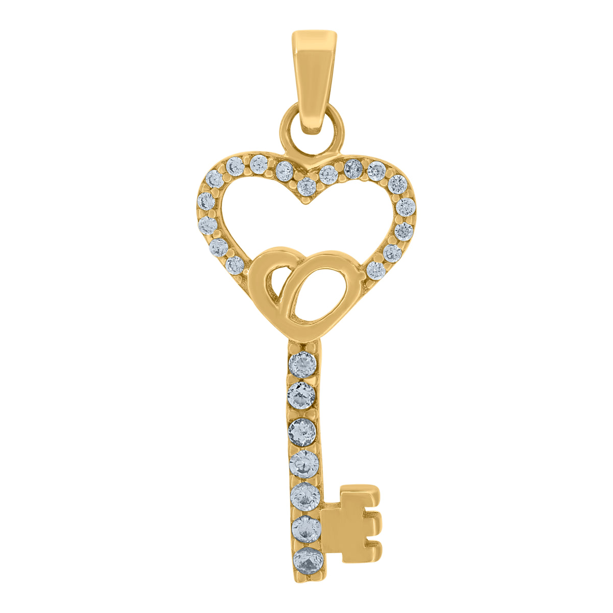 14Kt Yellow Gold Womens Cubic Zirconia Key To My Heart Charm Pendant