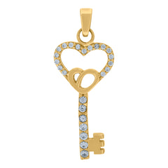 14Kt Yellow Gold Womens Cubic Zirconia Key To My Heart Charm Pendant