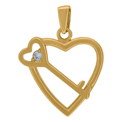 14Kt Yellow Gold Womens Cubic Zirconia Key To My Heart Charm Pendant