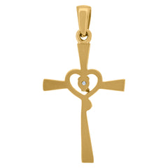 14Kt Two-Tone Gold Womens Cubic Zirconia Heart Cross Religious Charm Pendant