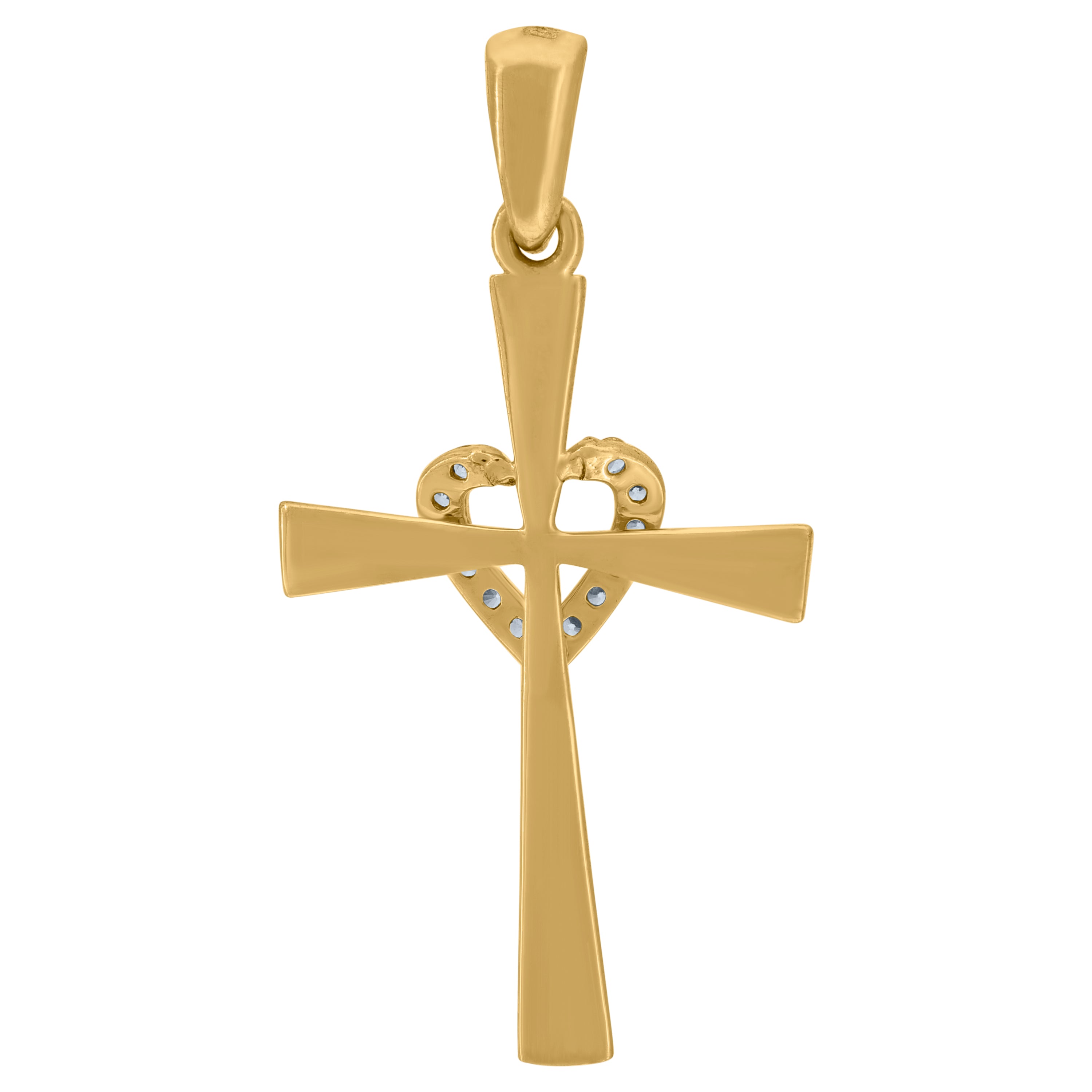 14Kt Two-Tone Gold Womens Cubic Zirconia Heart Cross Religious Charm Pendant