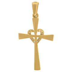 14Kt Two-Tone Gold Womens Cubic Zirconia Heart Cross Religious Charm Pendant