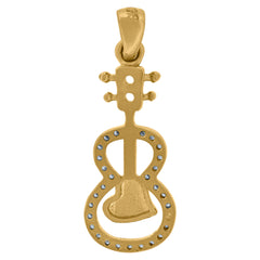 14Kt Two-Tone Gold Unisex Cubic Zirconia Heart Guitar Music Charm Fashion Pendant