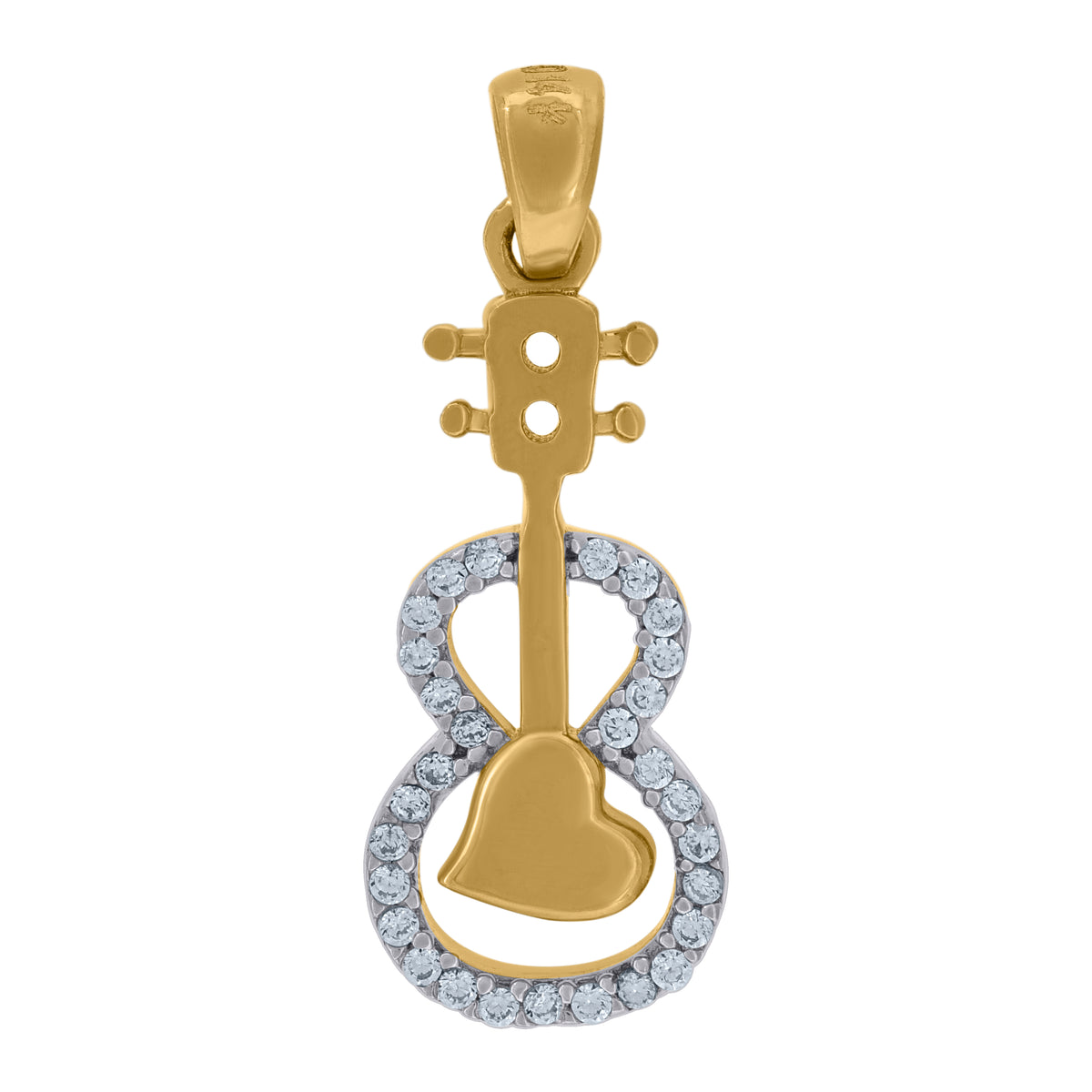 14Kt Two-Tone Gold Unisex Cubic Zirconia Heart Guitar Music Charm Fashion Pendant
