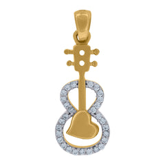 14Kt Two-Tone Gold Unisex Cubic Zirconia Heart Guitar Music Charm Fashion Pendant