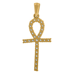 14Kt Yellow Gold Unisex Cubic Zirconia Ankh Cross Religious Charm Pendant