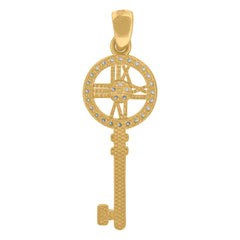 14Kt Yellow Gold Womens Cubic Zirconia Key Charm Pendant