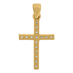 14Kt Yellow Gold Unisex Cubic Zirconia Cross Religious Charm Pendant