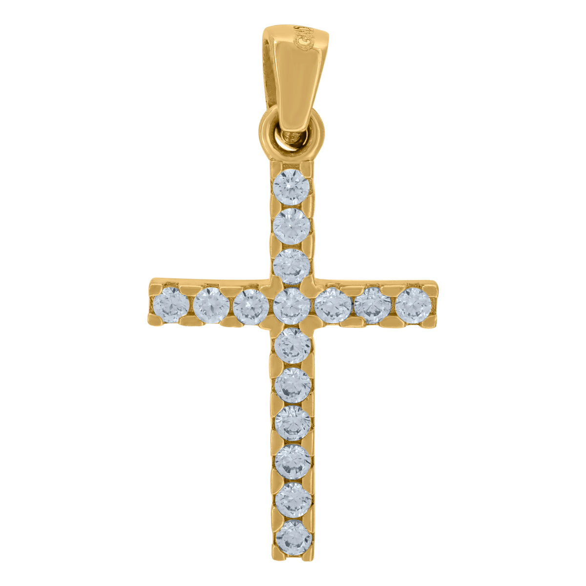14Kt Yellow Gold Unisex Cubic Zirconia Cross Religious Charm Pendant
