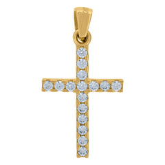 14Kt Yellow Gold Unisex Cubic Zirconia Cross Religious Charm Pendant