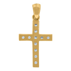 14Kt Yellow Gold Unisex Cubic Zirconia Cross Religious Charm Pendant