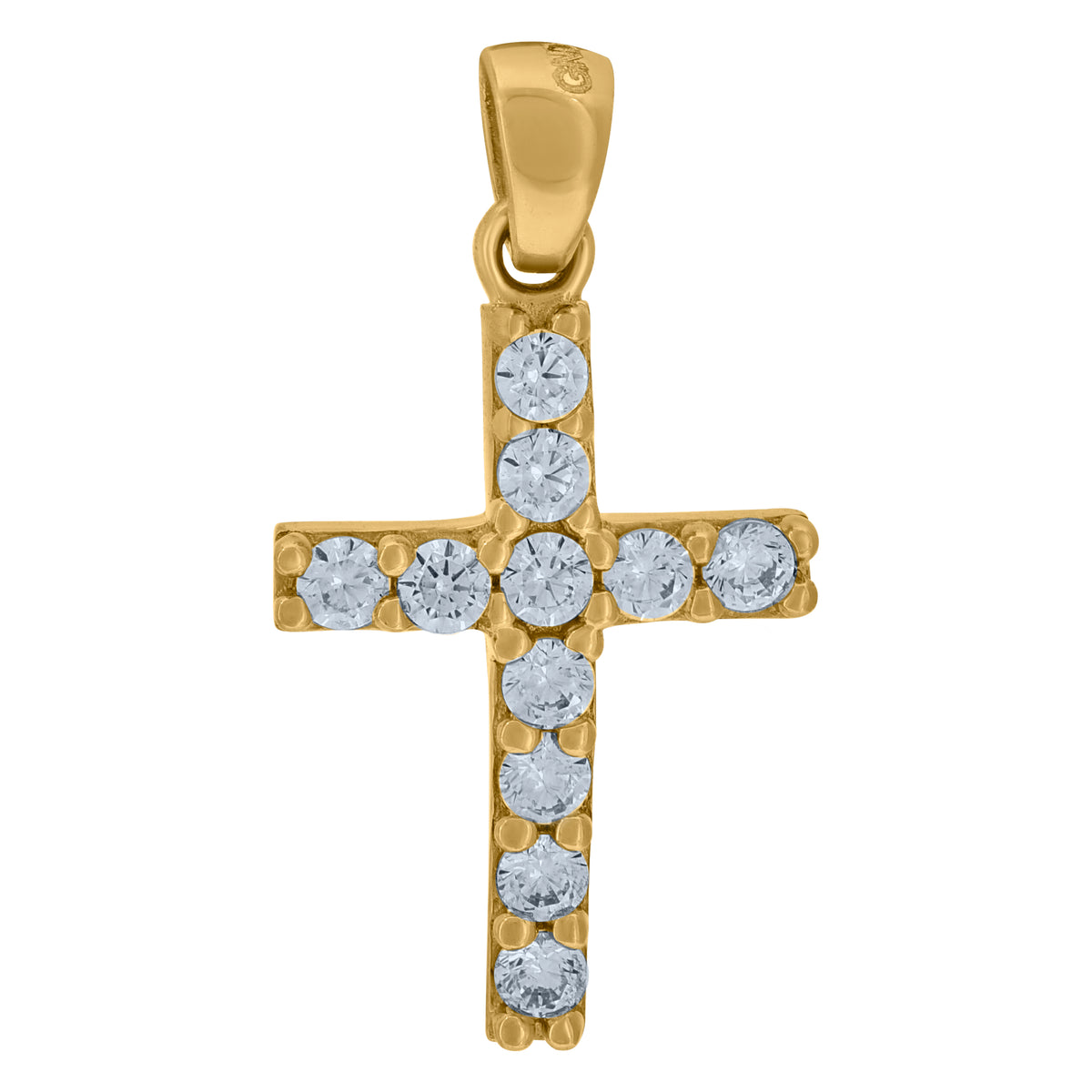 14Kt Yellow Gold Unisex Cubic Zirconia Cross Religious Charm Pendant