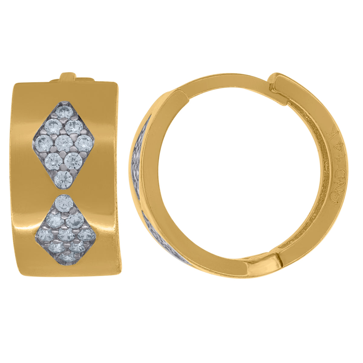 14Kt Two-Tone Gold Womens Cubic Zirconia Kite Pattern Huggie Hoop Earrings