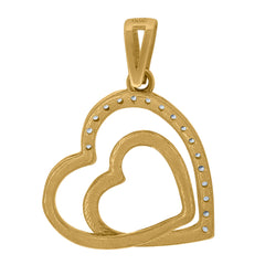 14Kt Two-Tone Gold Womens Cubic-Zirconia Double Heart Charm Pendant