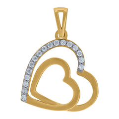 14Kt Two-Tone Gold Womens Cubic-Zirconia Double Heart Charm Pendant