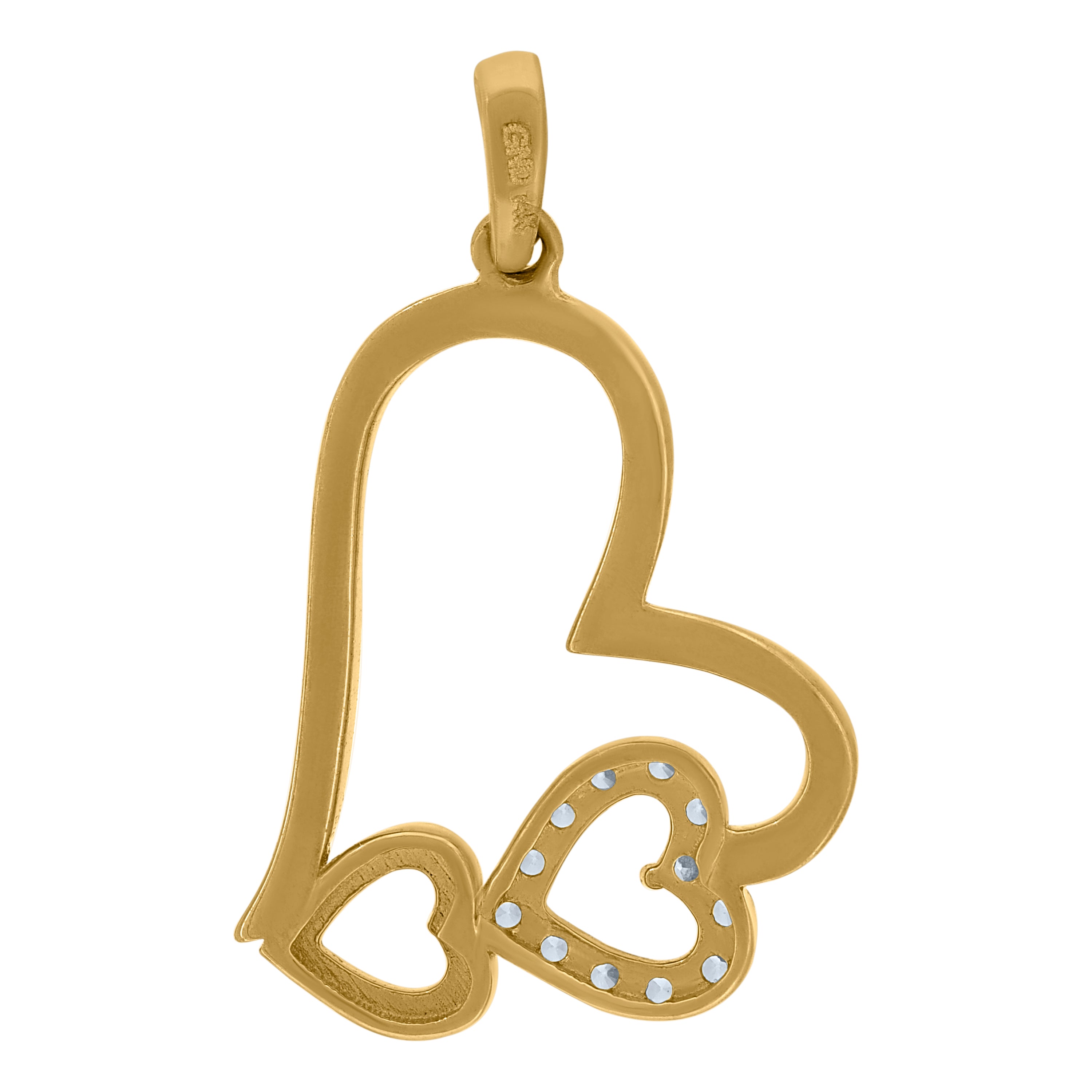 14Kt Two-Tone Gold Womens Cubic Zirconia Three Open Heart Charm Pendant