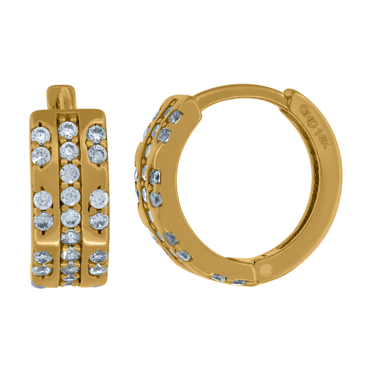 14Kt Yellow Gold Womens Cubic Zirconia Huggie Hoop Earrings