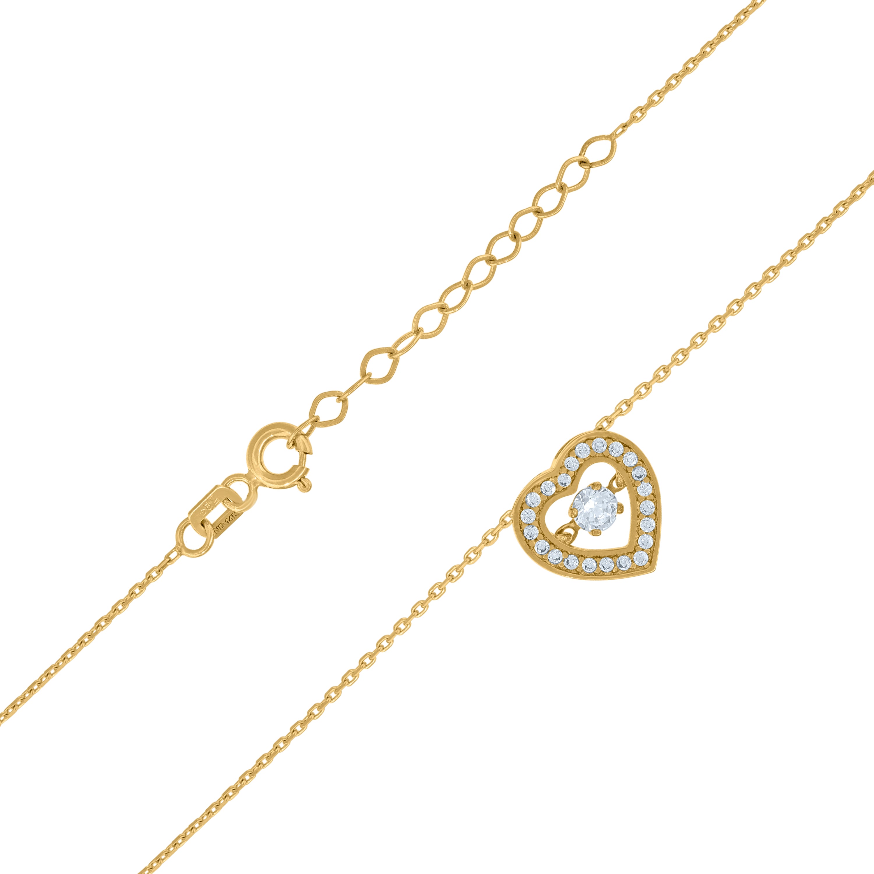 14Kt Yellow Gold Womens Sparkling Cubic Zirconia Heart Charm Pendant