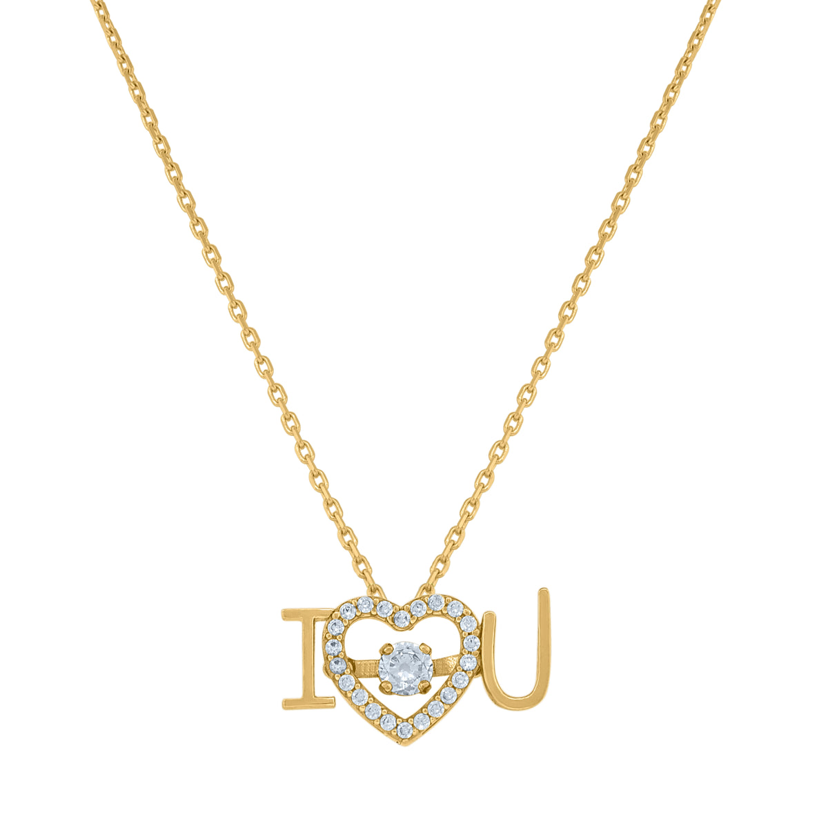 14Kt Yellow Gold Womens Sparkling Cubic Zirconia I Love You Charm Pendant