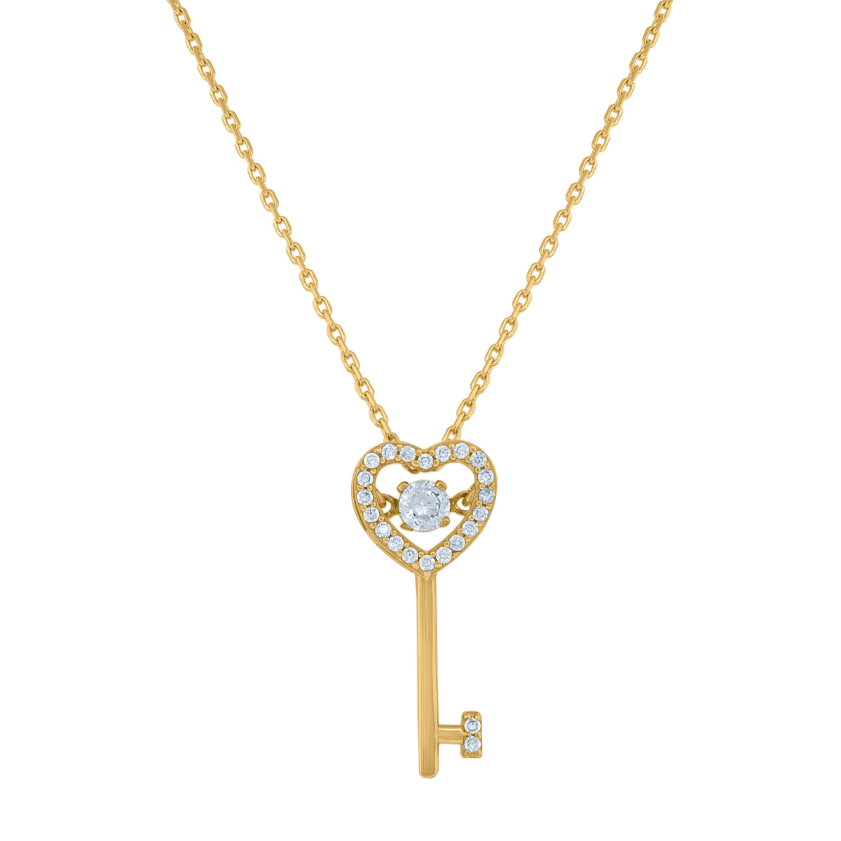 14Kt Yellow Gold Womens Sparkling Cubic Zirconia Key To My Heart Charm Pendant