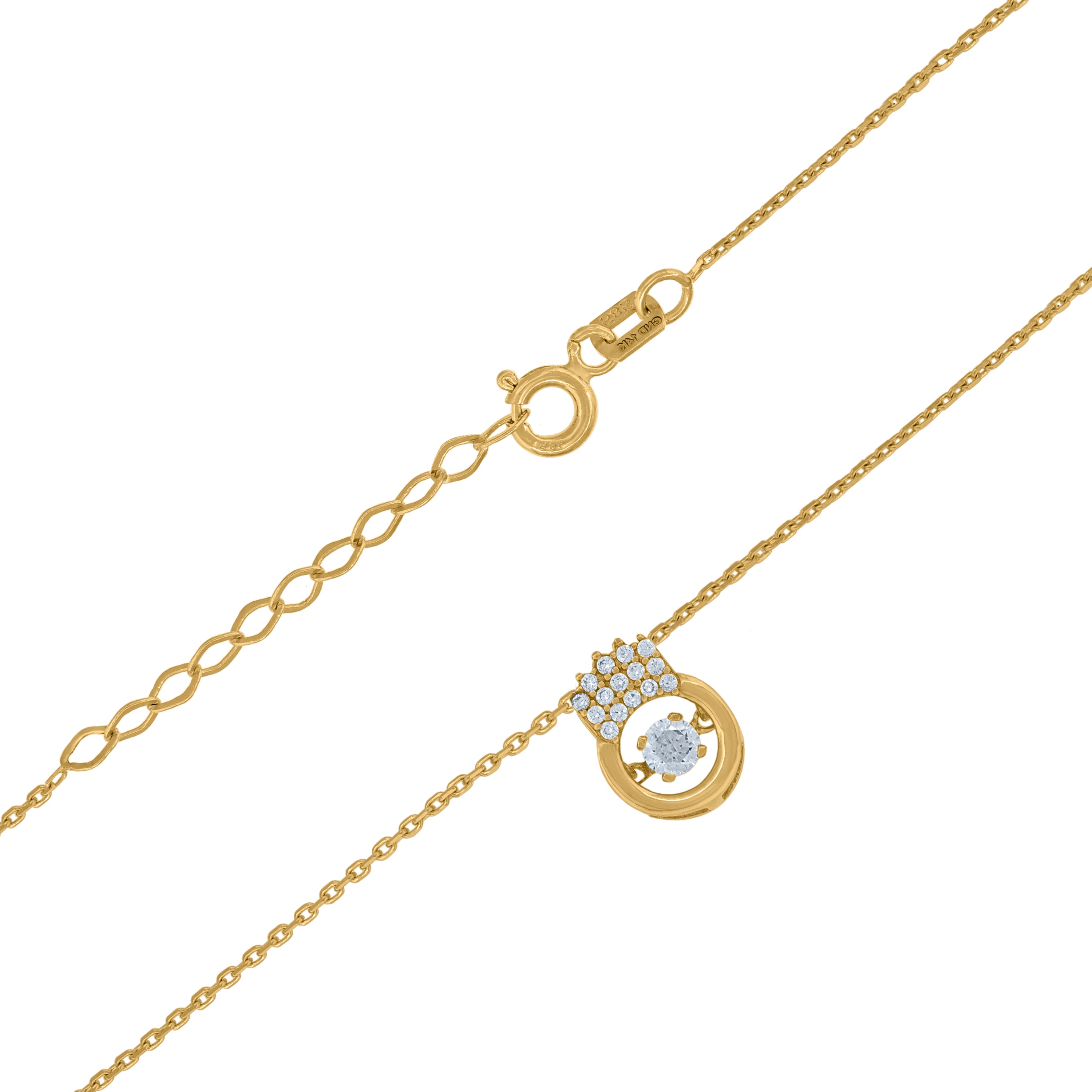 14Kt Yellow Gold Womens Sparkling Cubic Zirconia Circle With Crown Charm Pendant