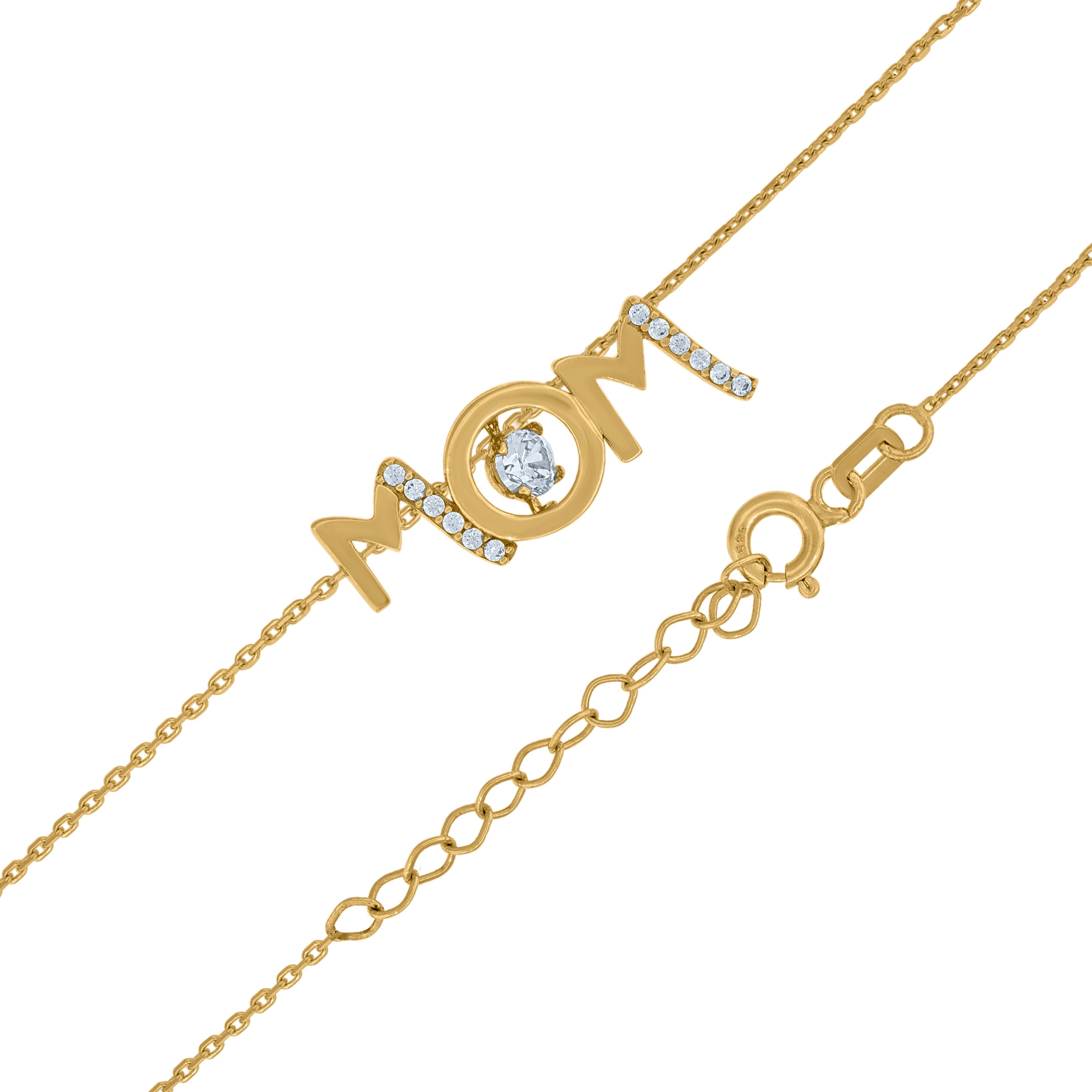 14Kt Yellow Gold Womens Sparkling Cubic Zirconia Mom Charm Pendant