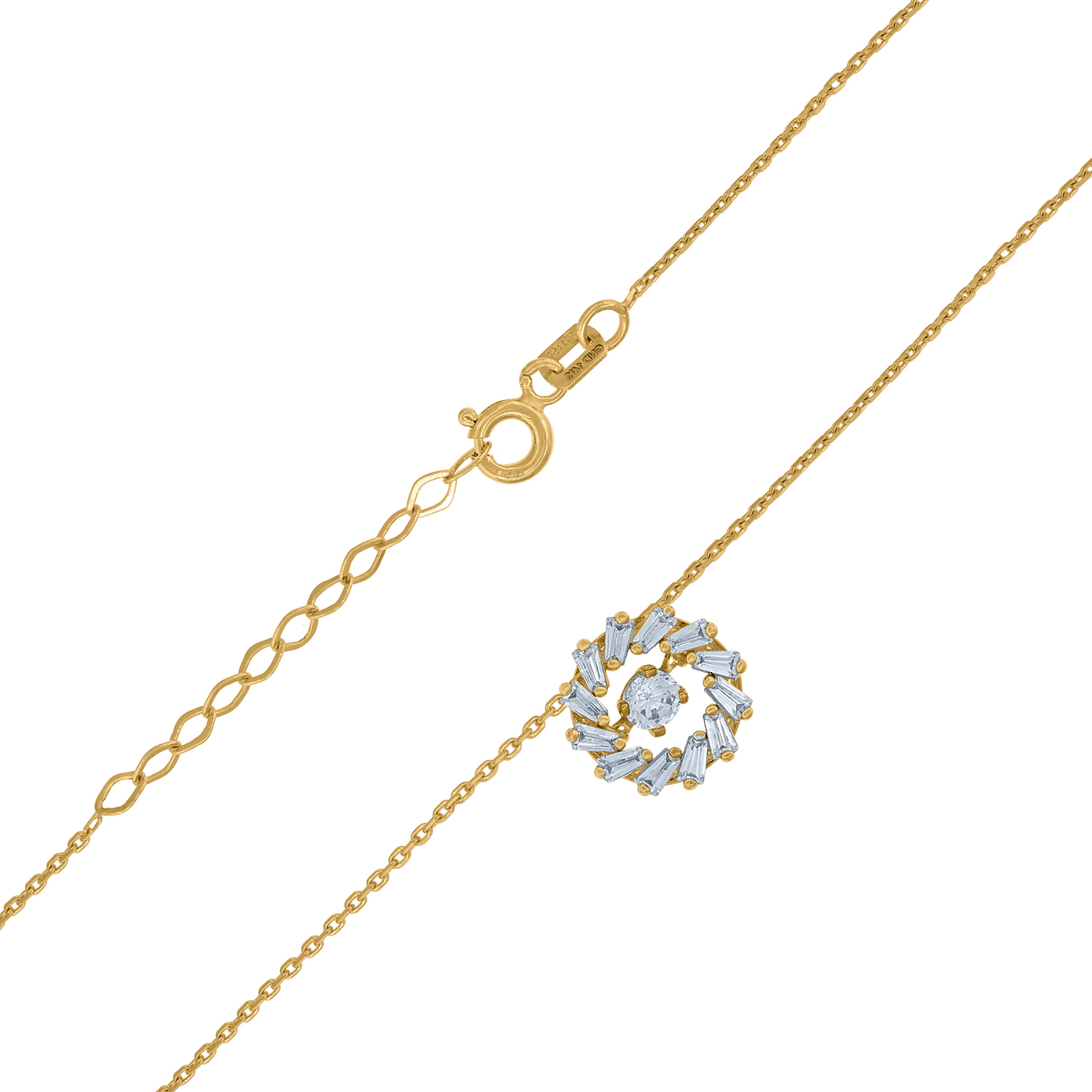 14Kt Yellow Gold Womens Baguette And Round Sparkling Cubic Zirconia Circle Charm Pendant