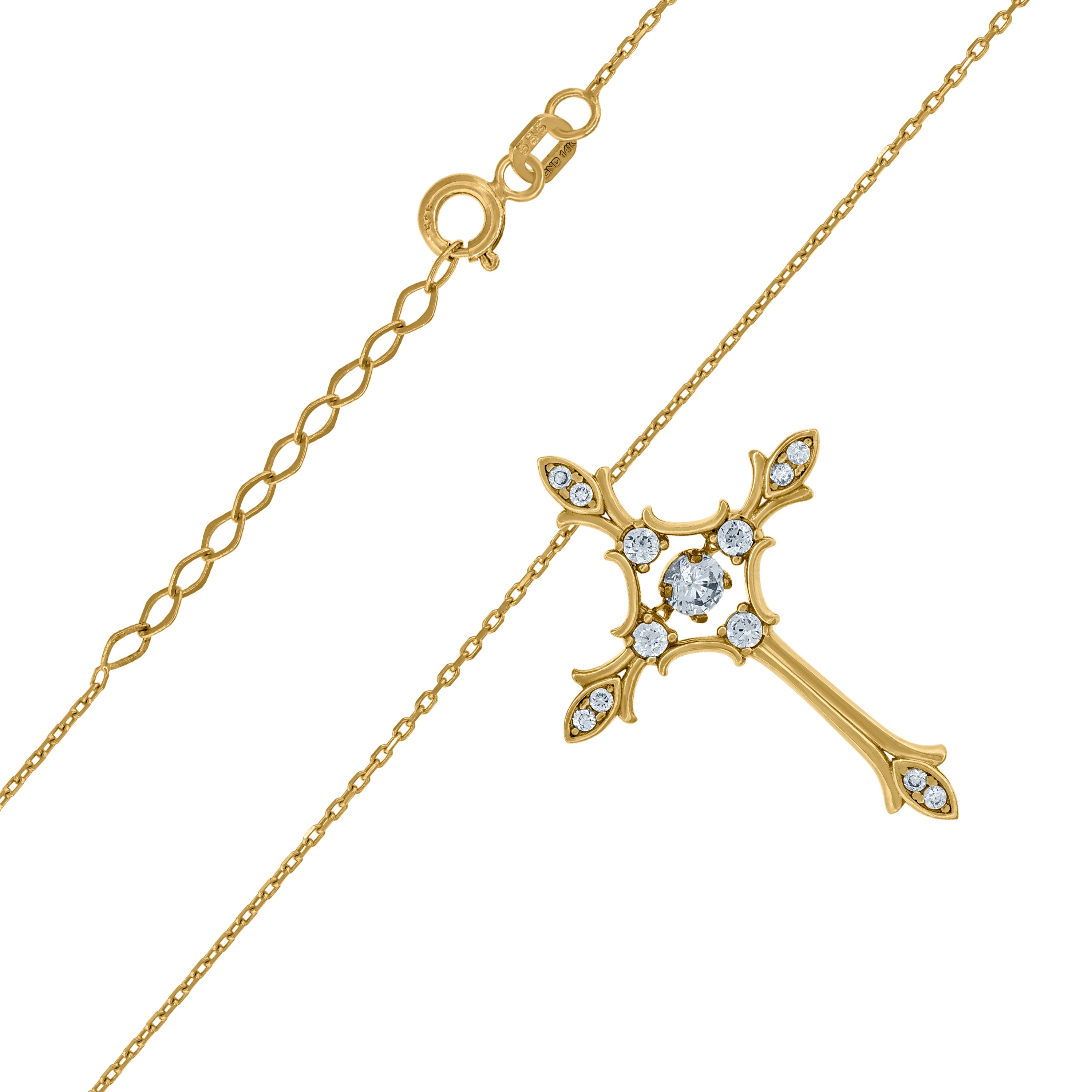 14Kt Yellow Gold Womens Sparkling Cubic Zirconia Cross Religious Charm Pendant