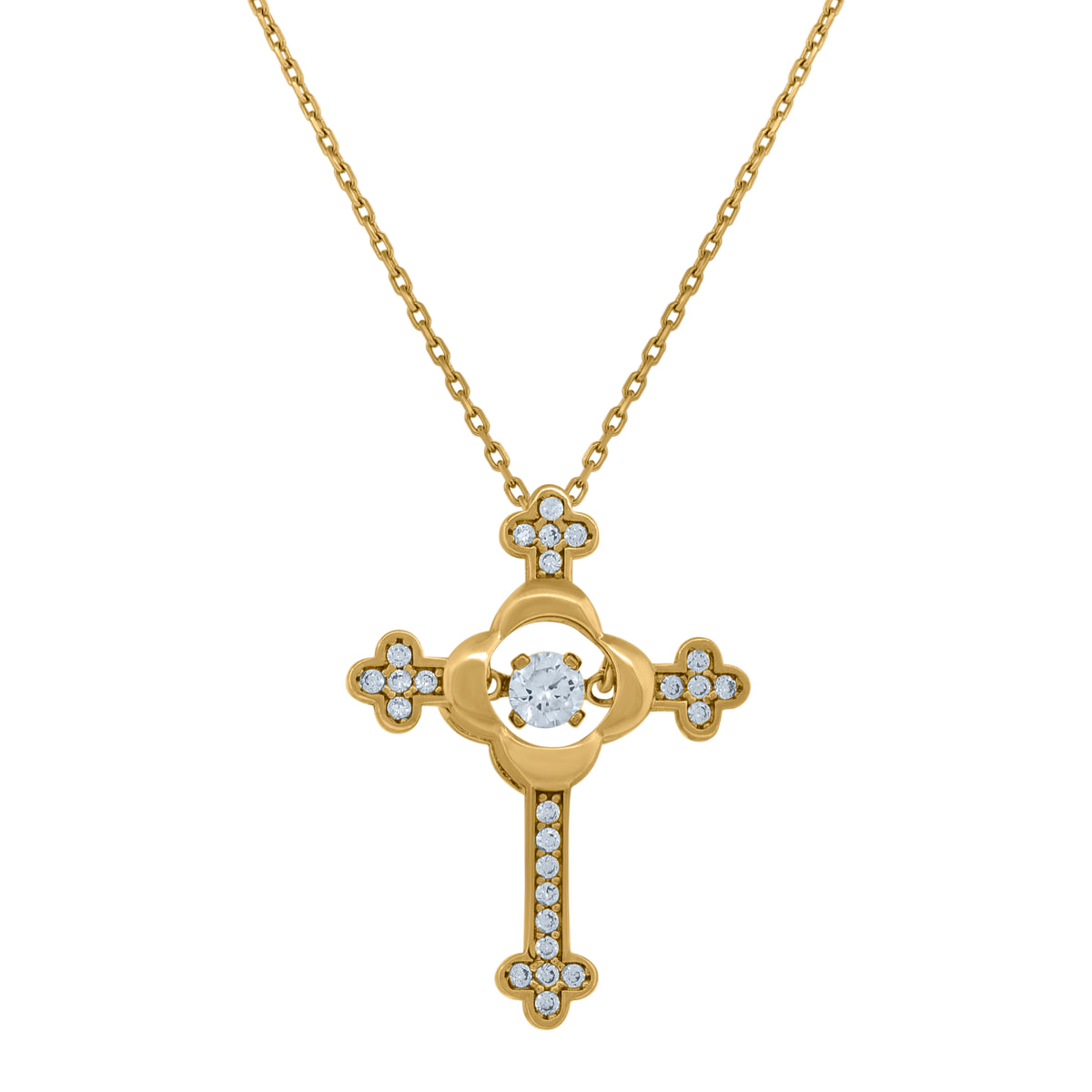 14Kt Yellow Gold Womens Sparkling Cubic Zirconia Cross Religious Charm Pendant