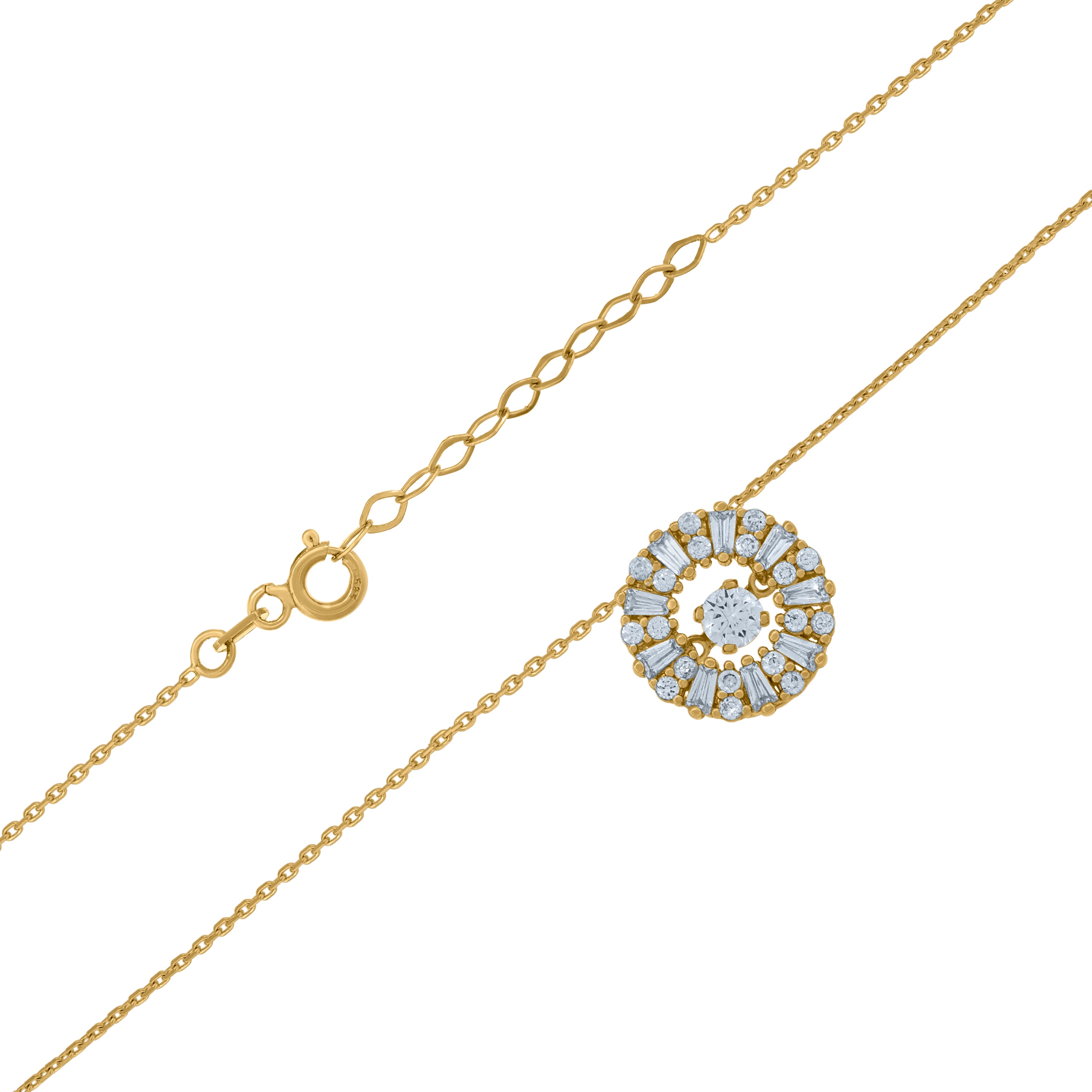14Kt Yellow Gold Womens Baguette And Round Sparkling Cubic Zirconia Circle Charm Pendant