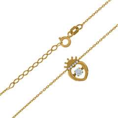 14Kt Yellow Gold Womens Sparkling Cubic Zirconia Heart With Crown Charm Pendant