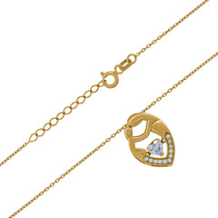 14Kt Yellow Gold Womens Heart And Round Sparkling Cubic Zirconia Mother And Child Heart Charm Pendant