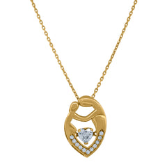 14Kt Yellow Gold Womens Heart And Round Sparkling Cubic Zirconia Mother And Child Heart Charm Pendant