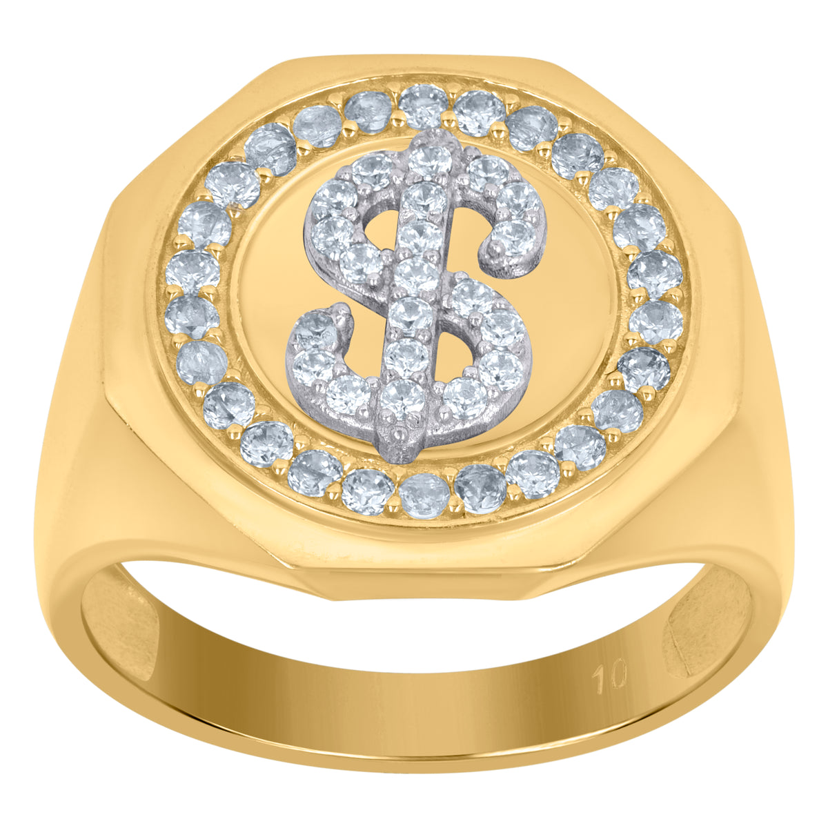 10kt Yellow Gold Mens Cubic-Zirconia Square Head Cluster Fashion Rings