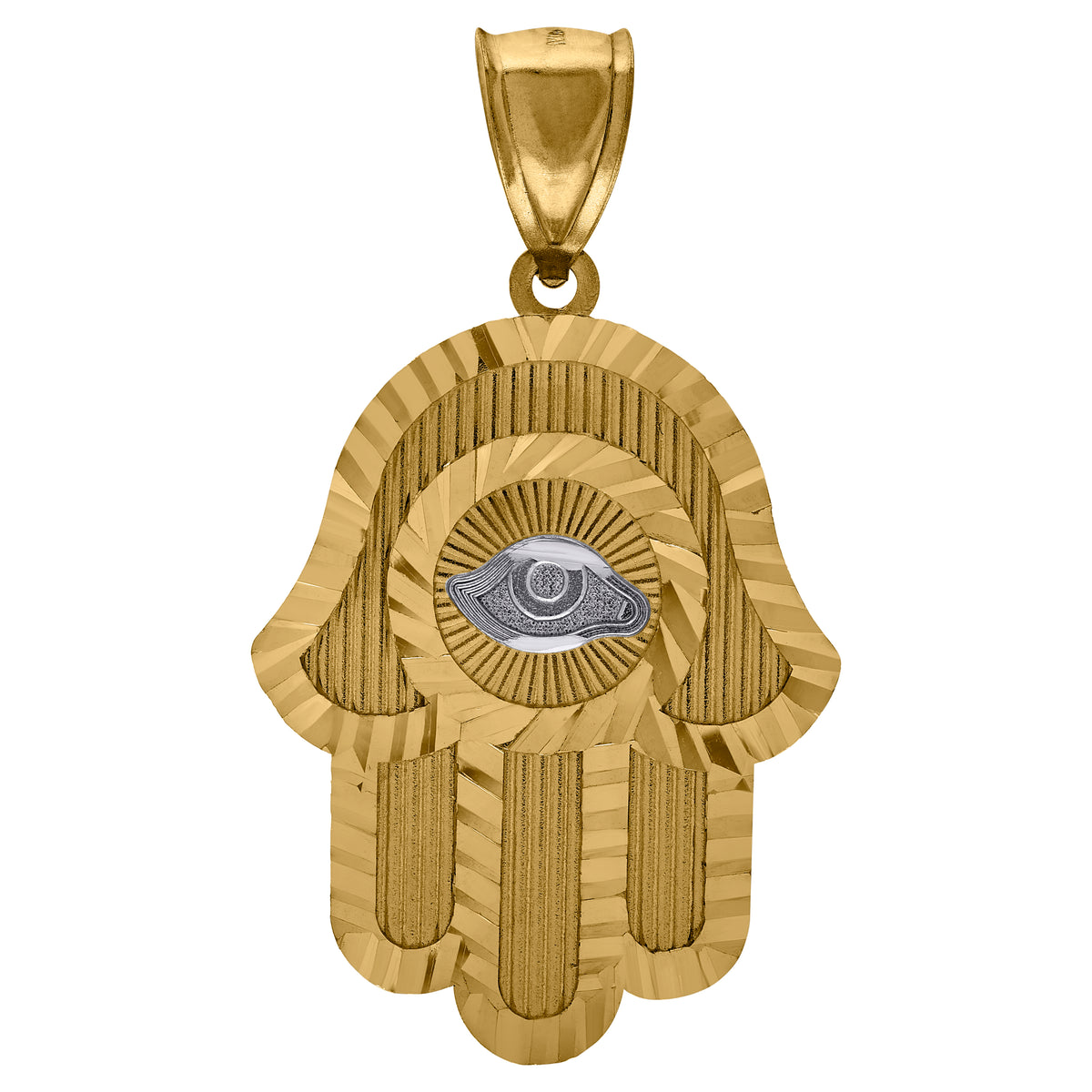 10kt Two-Tone Gold Diamond-Cut Hamsa Evil Eye Religious Charm Pendant