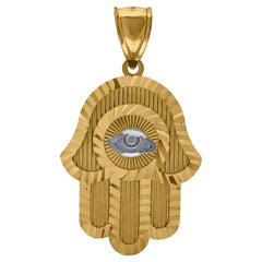 10kt Two-Tone Gold Diamond-Cut Hamsa Evil Eye Religious Charm Pendant