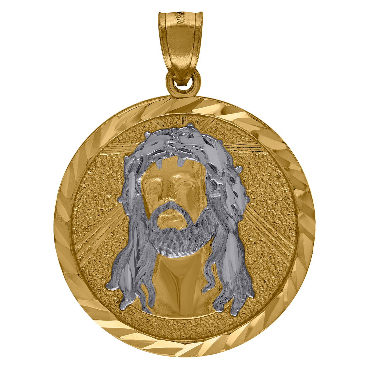 10kt Two-Tone Gold Diamond-Cut Jesus Face Religious Charm Pendant