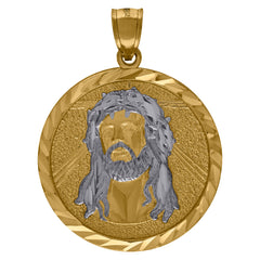 10kt Two-Tone Gold Diamond-Cut Jesus Face Religious Charm Pendant