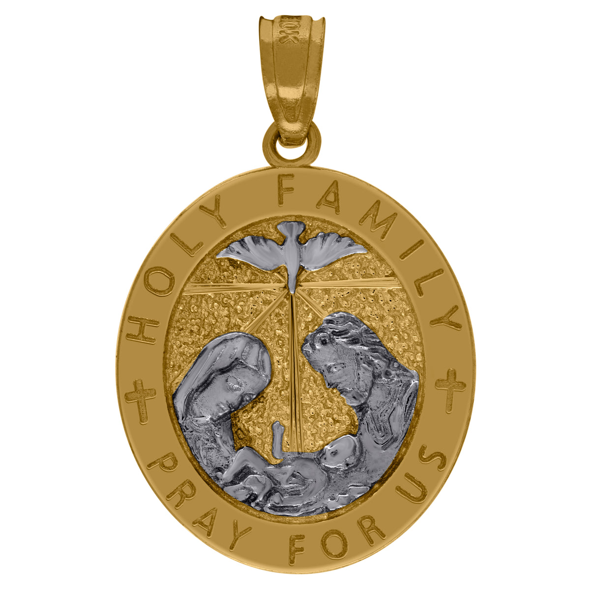 10kt Two-Tone Gold Mens Religious Holy Family Pendant