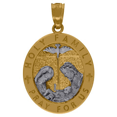 10kt Two-Tone Gold Mens Religious Holy Family Pendant