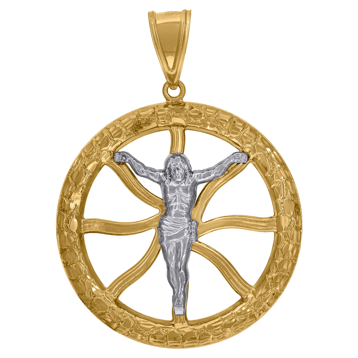 10kt Two-Tone Gold Mens Religious Crucifix Pendant