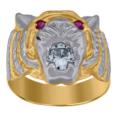10kt Two-tone Gold Mens Green White Cubic-Zirconia Square Head Dollar Sign Currency Cuban Border Ring