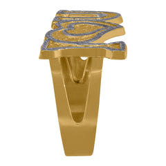 10kt Yellow Gold Mens White Pink Cubic Zirconia Tiger Animal Head Ring